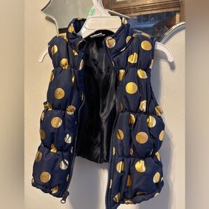 Healthtex puffer vest navy with gold foil polka dots
